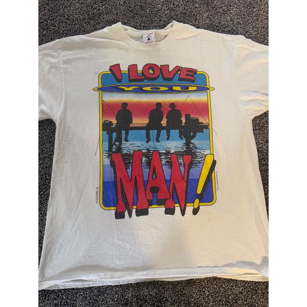 Vintage 1996 Bud Light I Love You Man Fishing T-Shirt XL White Delta Y2K 90s